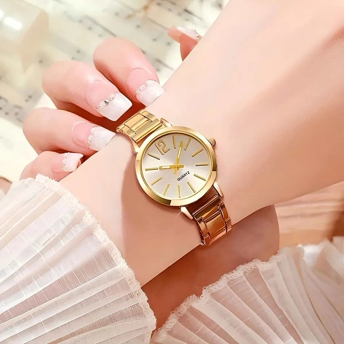 V248 Luxury Women's Watch & Rhinestone Jewelry Set (6-Piece)