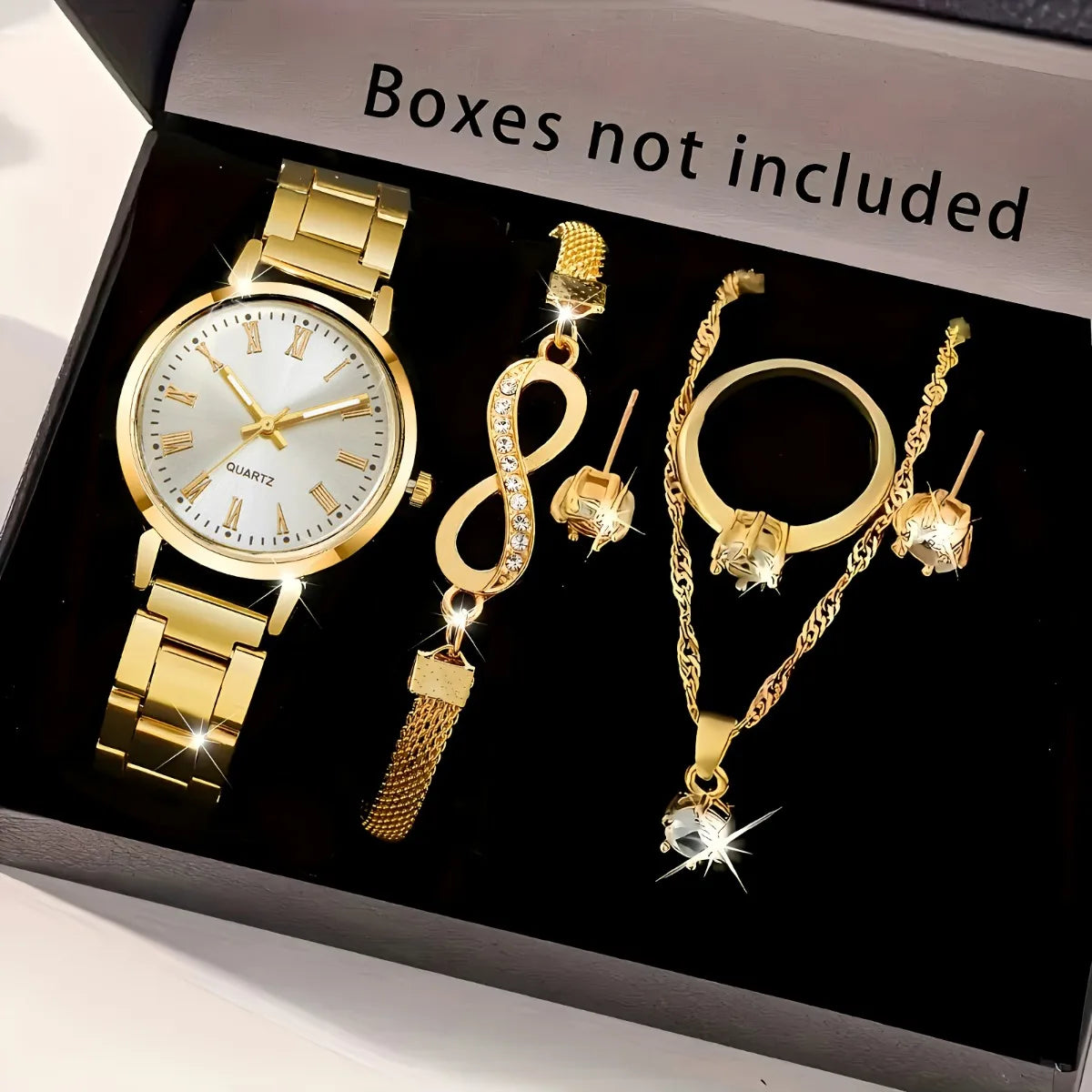 V248 Luxury Women's Watch & Rhinestone Jewelry Set (6-Piece)