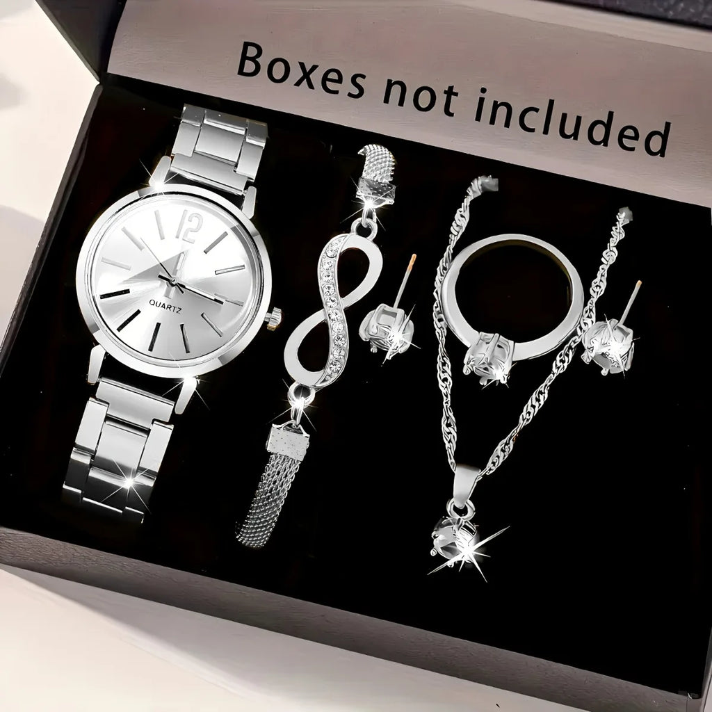 V248 Luxury Women's Watch & Rhinestone Jewelry Set (6-Piece)